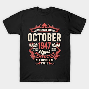 Legends Were Born in October 1947 Birthday Vintage Retro Funny T-Shirt